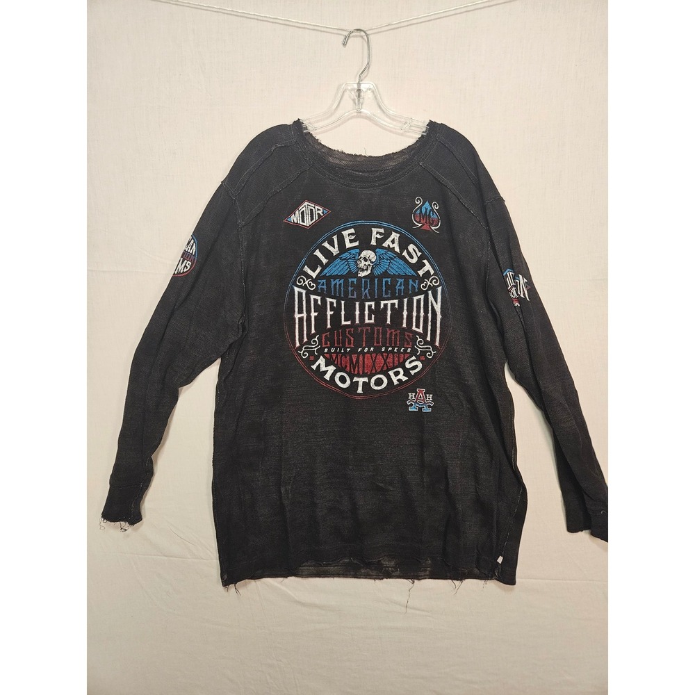 Affliction Live Fast Motors Thermal Shirt Black Distressed Graphic Biker XXXL